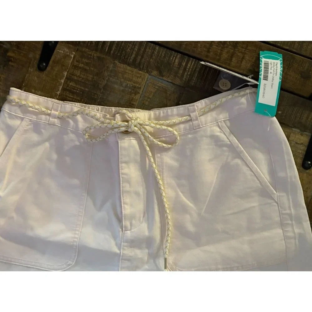 NWT New Flag & Anthem Shirley Pull On Utility Shorts Light Pink Cotton Linen M - Picture 7 of 8